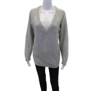 T Alexander Wang Womens Long Sleeve V Neck Sweater Gray Wool Size Extra Small
